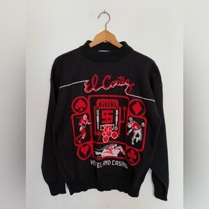 Vintage Las Vegas Knit Black Sweater El Cortez Hotel & Casino Large